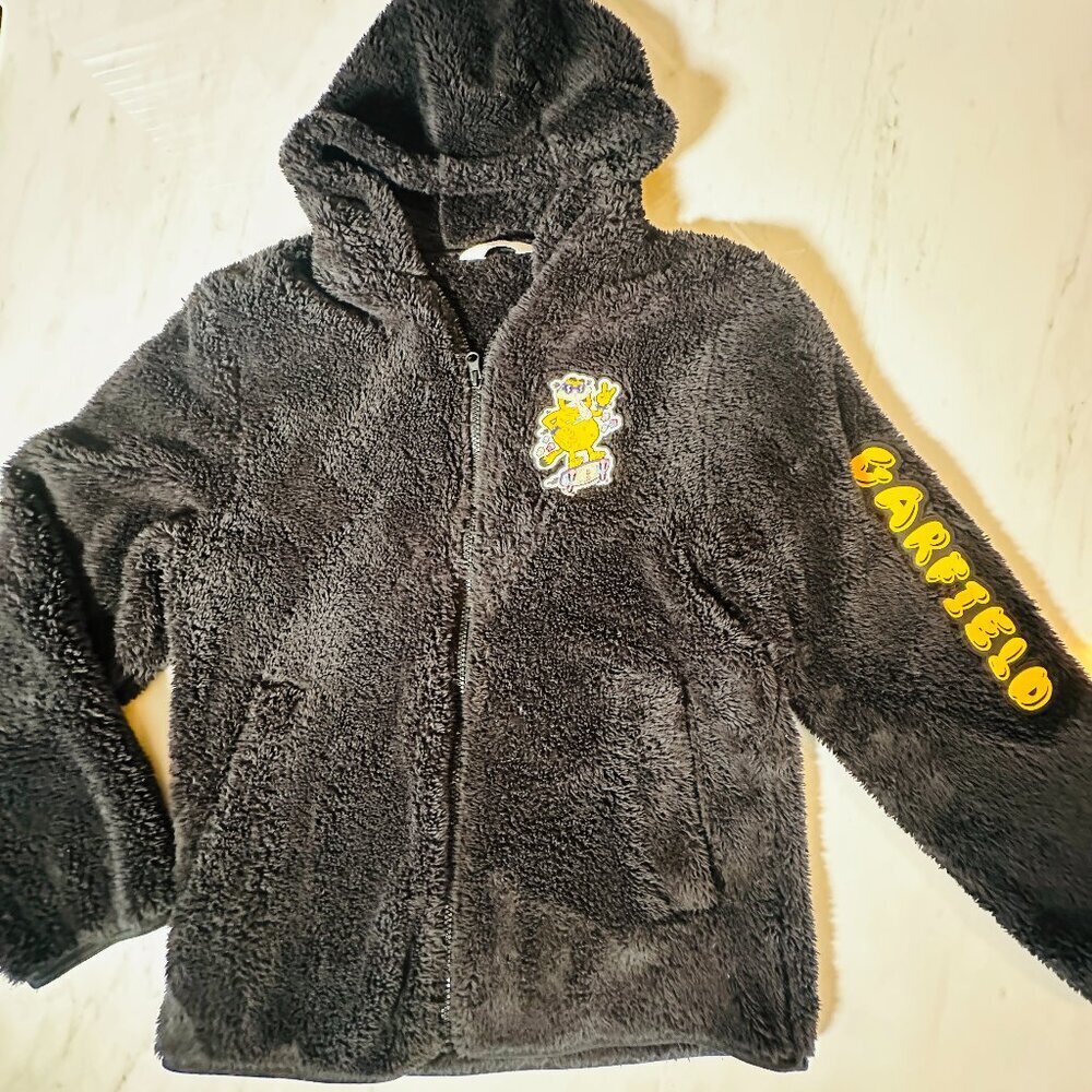 H & M Garfield Hoodie Plush Youth Large Black Full Zip US 20